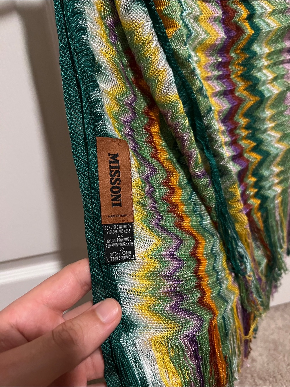 Missoni Women's Geometric Fringe Scarf in Green & Purple excellent condition